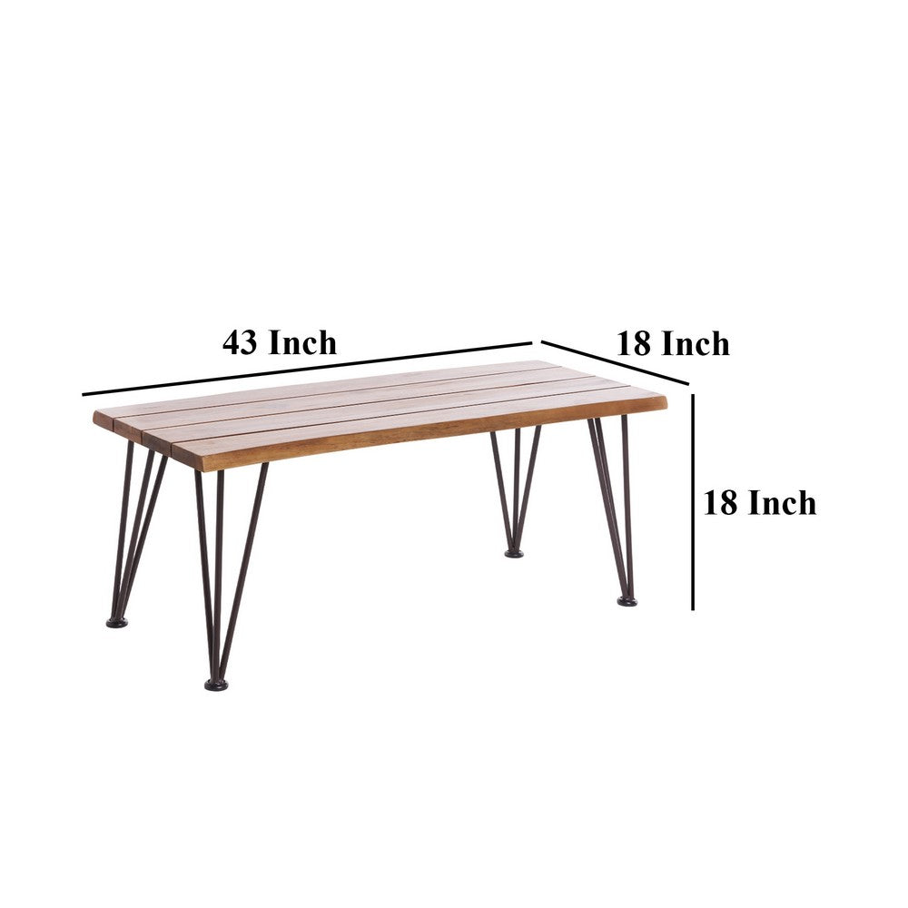 Zoe Outdoor Coffee Table, Hairpin Legs, 43in Brown Slatted Acacia Wood - BM326942