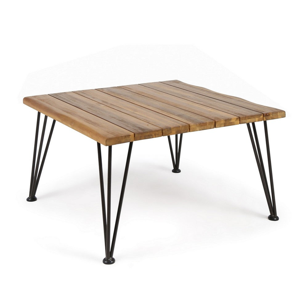 Zoe Outdoor Coffee Table, Hairpin Legs, 33in Brown Slatted Acacia Wood - BM326943