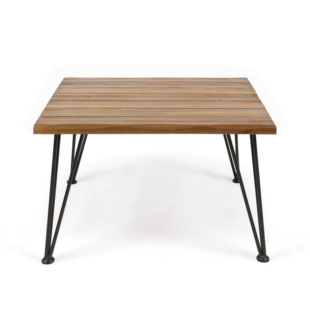 Zoe Outdoor Coffee Table, Hairpin Legs, 33in Brown Slatted Acacia Wood - BM326943