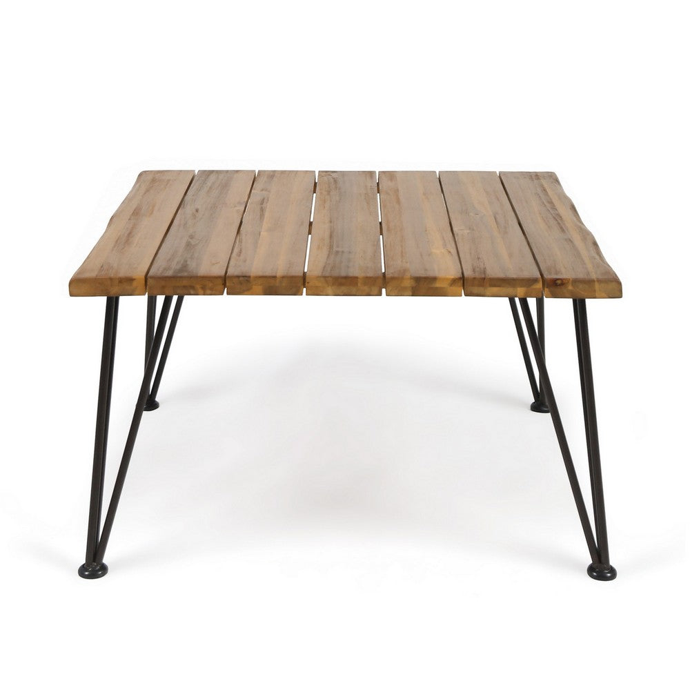 Zoe Outdoor Coffee Table, Hairpin Legs, 33in Brown Slatted Acacia Wood - BM326943