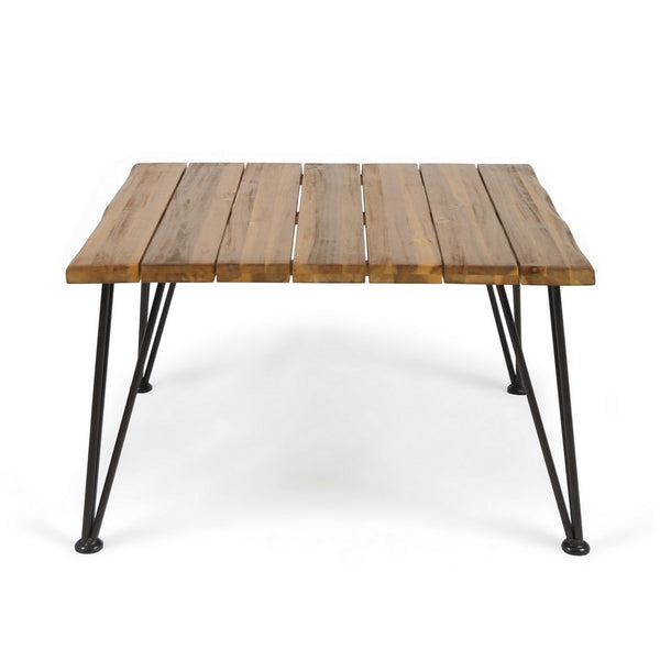Zoe Outdoor Coffee Table, Hairpin Legs, 33in Brown Slatted Acacia Wood - BM326943
