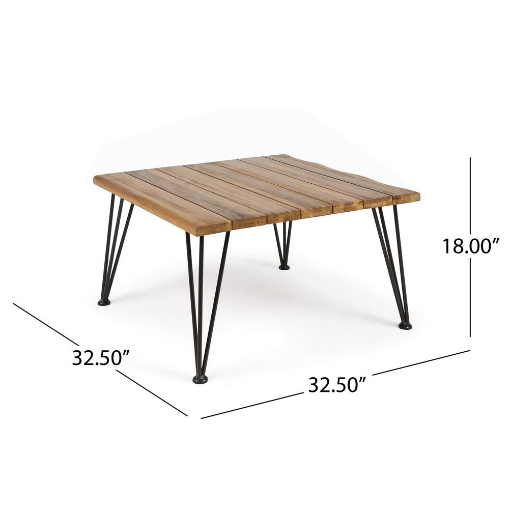 Zoe Outdoor Coffee Table, Hairpin Legs, 33in Brown Slatted Acacia Wood - BM326943
