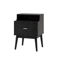 Inaya Nightstand, 1 Drawer and Shelf, Splayed Legs, 26 Inch Black MDF - BM326950