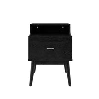 Inaya Nightstand, 1 Drawer and Shelf, Splayed Legs, 26 Inch Black MDF - BM326950