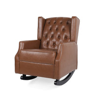 Zyna Rocking Chair, Gentle Motion, Brown Waffle Stitch Faux Leather - BM326956