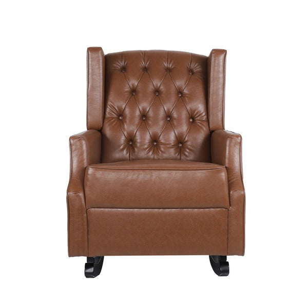 Zyna Rocking Chair, Gentle Motion, Brown Waffle Stitch Faux Leather - BM326956