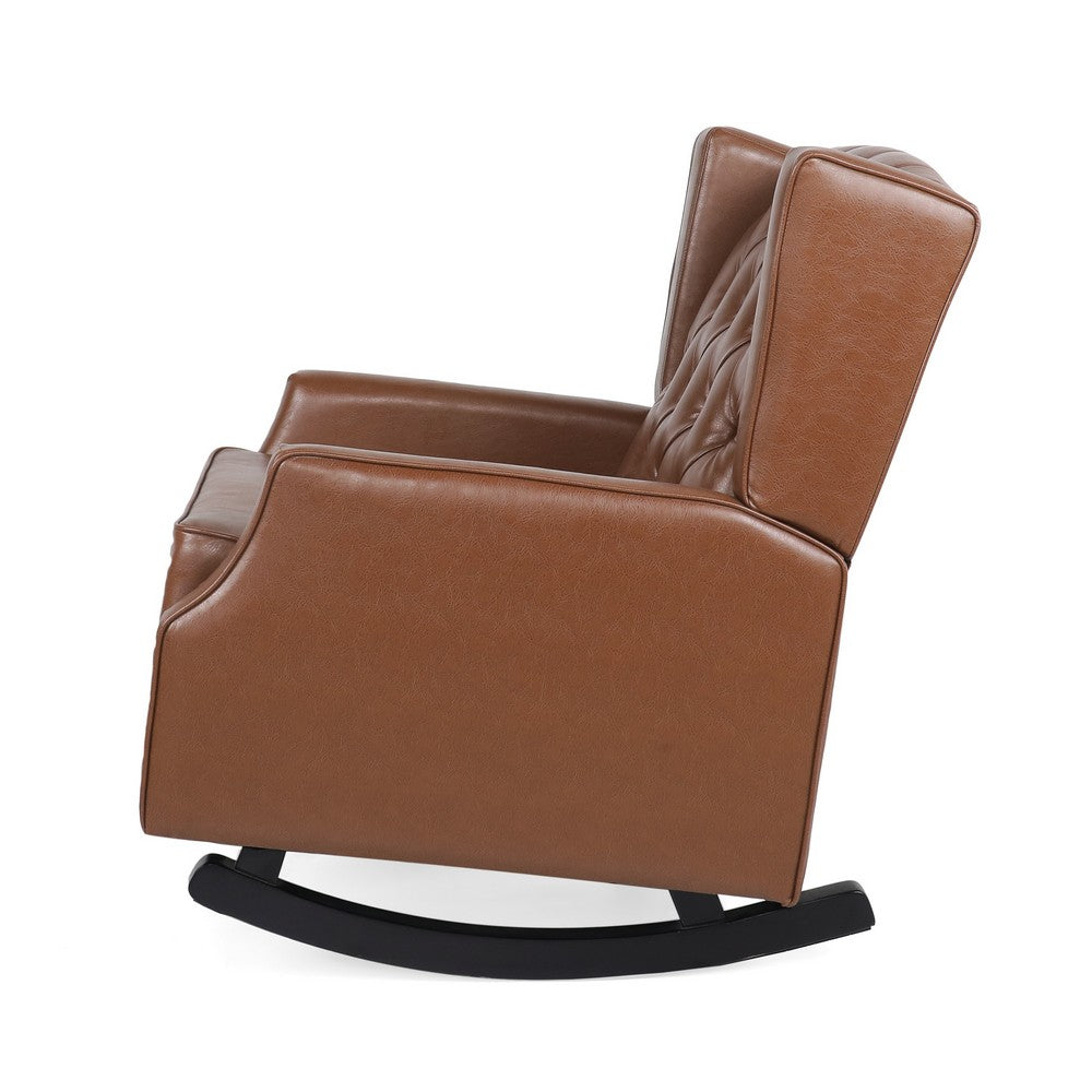 Zyna Rocking Chair, Gentle Motion, Brown Waffle Stitch Faux Leather - BM326956