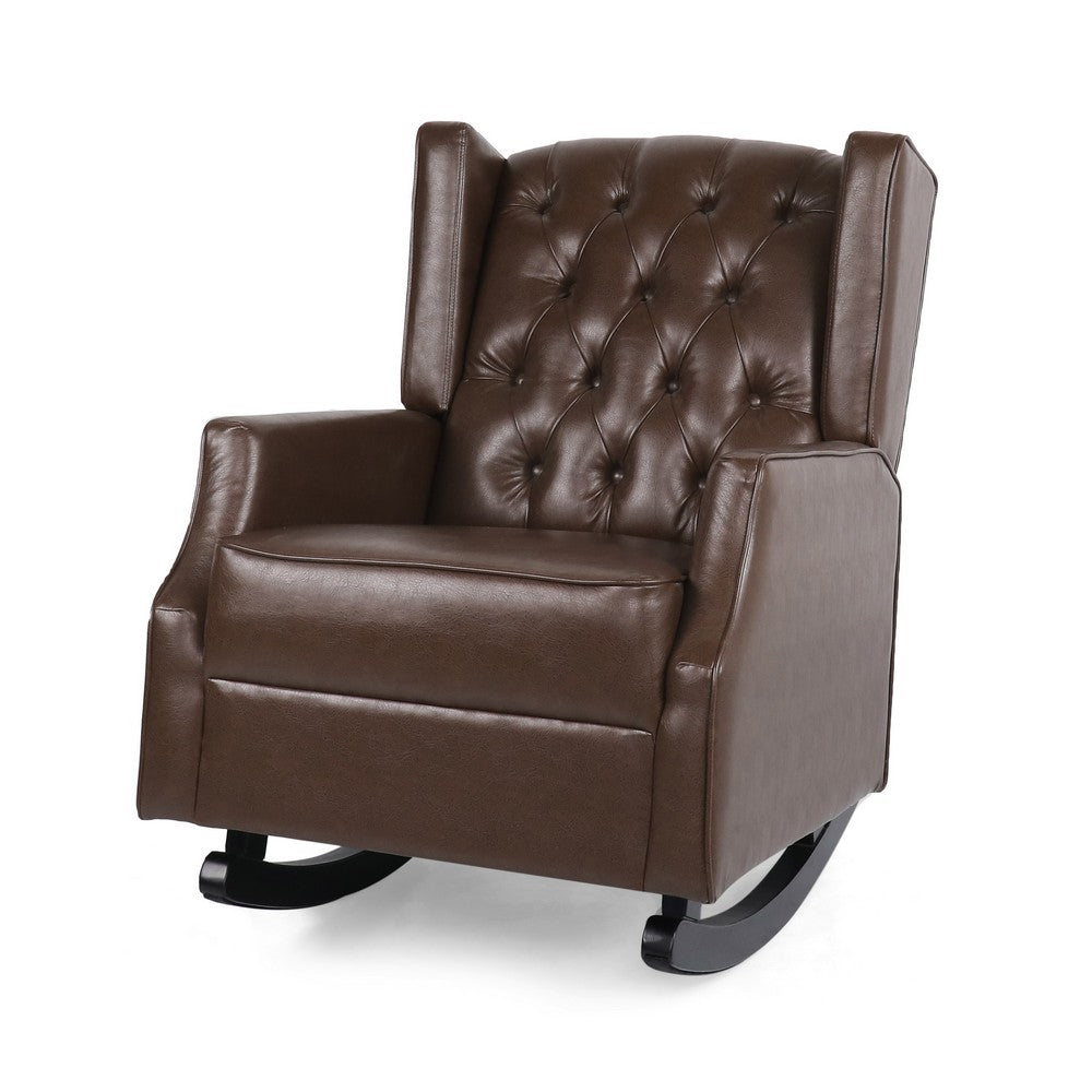 Zyna Rocking Chair, Gentle, Dark Brown Waffle Stitch Faux Leather - BM326957