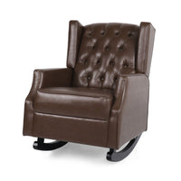 Zyna Rocking Chair, Gentle, Dark Brown Waffle Stitch Faux Leather - BM326957