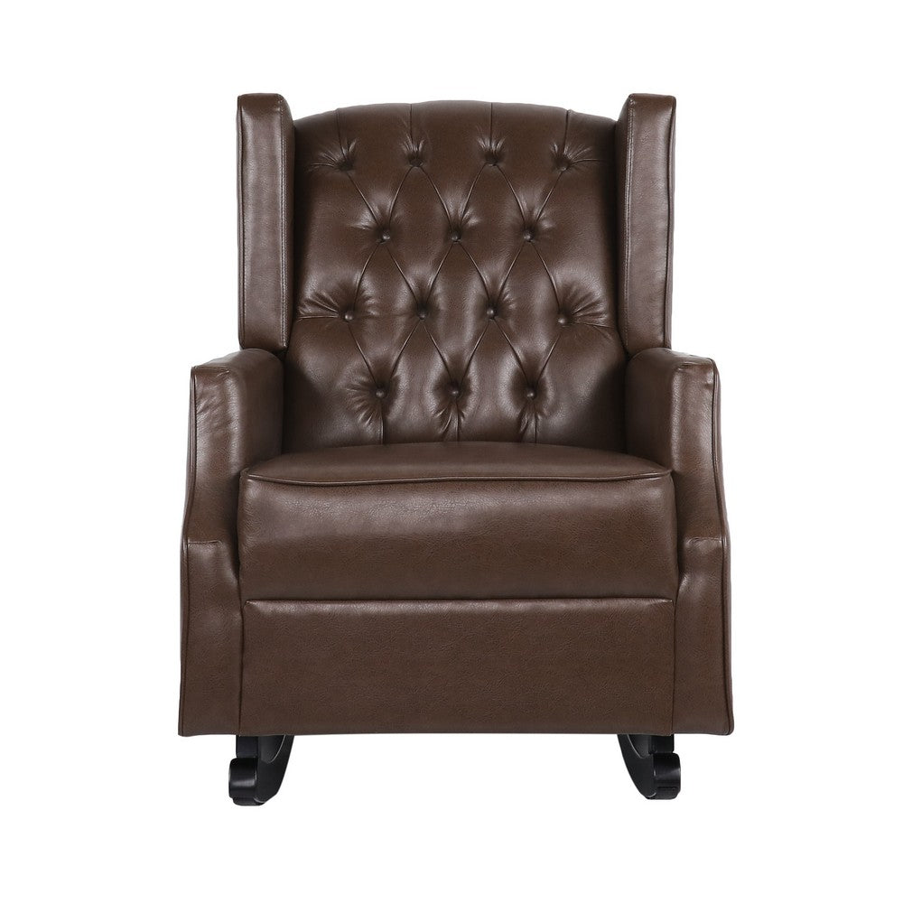 Zyna Rocking Chair, Gentle, Dark Brown Waffle Stitch Faux Leather - BM326957