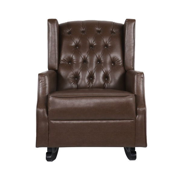 Zyna Rocking Chair, Gentle, Dark Brown Waffle Stitch Faux Leather - BM326957