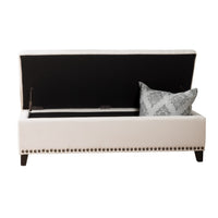 Ottoman Bench, Chain Link Pattern, Nailhead Trim, 51 Inch Beige Fabric - BM326958