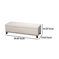 Ottoman Bench, Chain Link Pattern, Nailhead Trim, 51 Inch Beige Fabric - BM326958