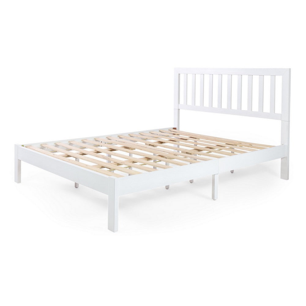 Danie Low Profile Queen Bed, Open Slat Headboard, White Acacia Wood - BM326959