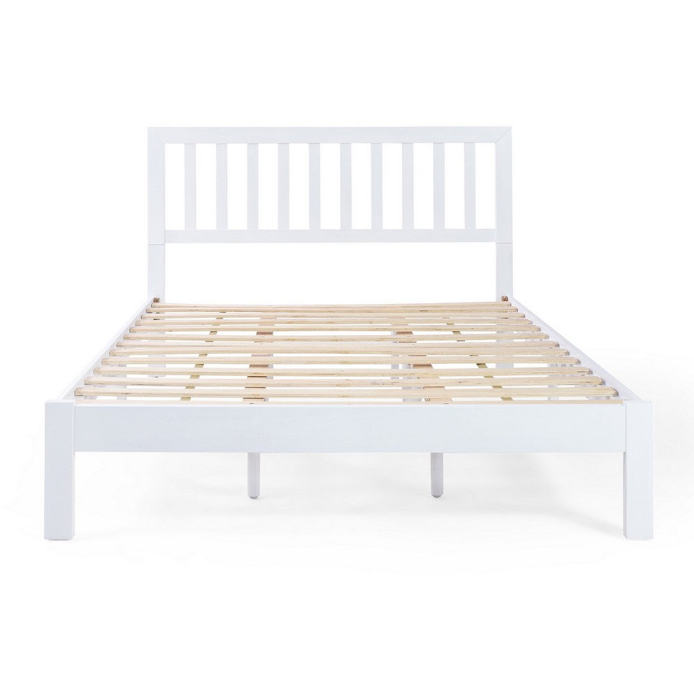 Danie Low Profile Queen Bed, Open Slat Headboard, White Acacia Wood - BM326959