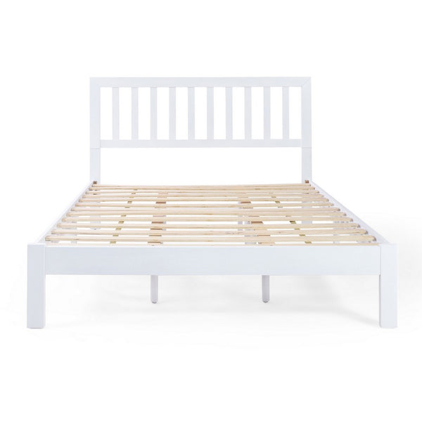 Danie Low Profile Queen Bed, Open Slat Headboard, White Acacia Wood - BM326959