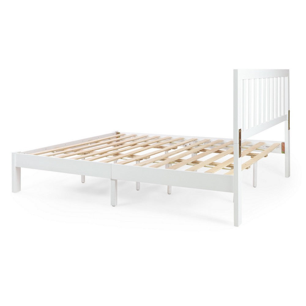 Danie Low Profile Queen Bed, Open Slat Headboard, White Acacia Wood - BM326959