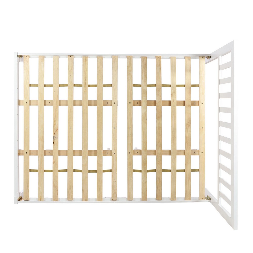 Danie Low Profile Queen Bed, Open Slat Headboard, White Acacia Wood - BM326959