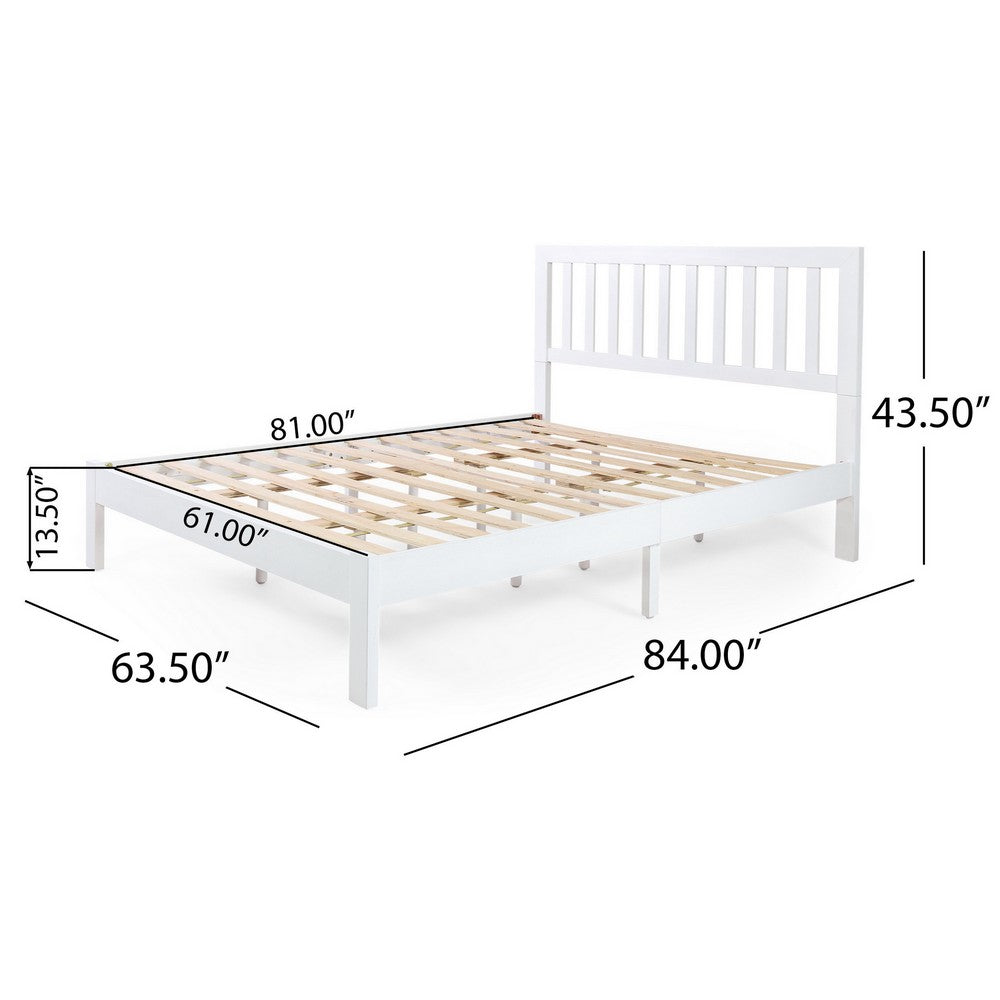 Danie Low Profile Queen Bed, Open Slat Headboard, White Acacia Wood - BM326959