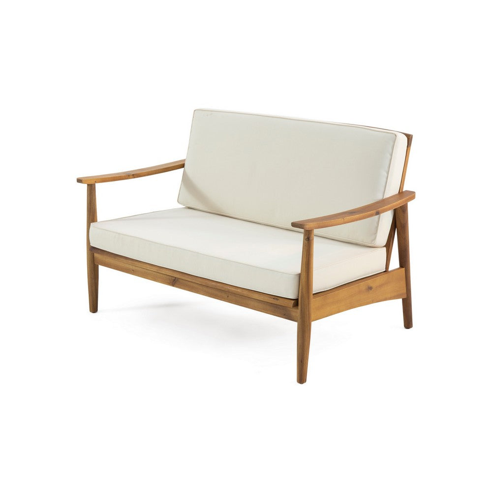 Roxy 2pc Outdoor Loveseat and Coffee Table Set, Acacia Wood, Cream - BM326962