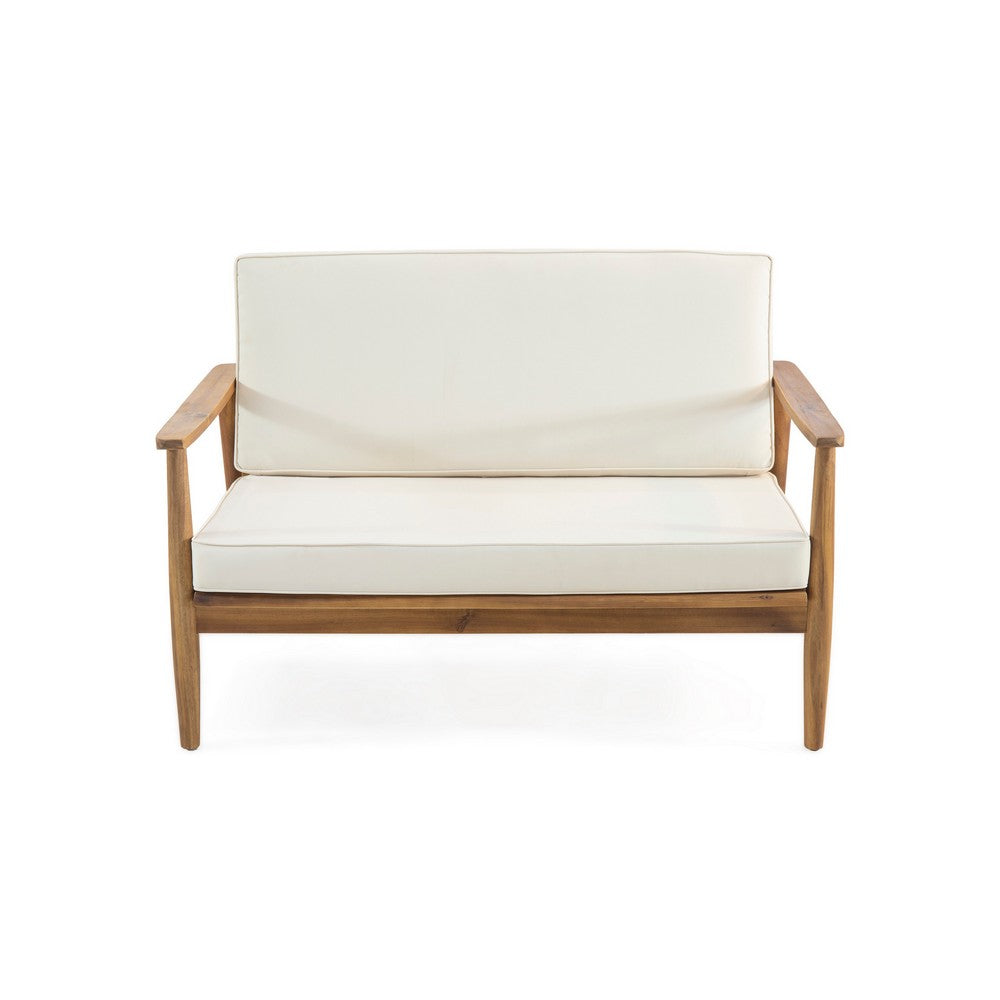 Roxy 2pc Outdoor Loveseat and Coffee Table Set, Acacia Wood, Cream - BM326962