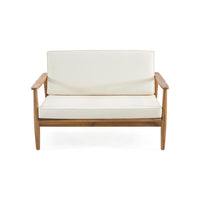 Roxy 2pc Outdoor Loveseat and Coffee Table Set, Acacia Wood, Cream - BM326962