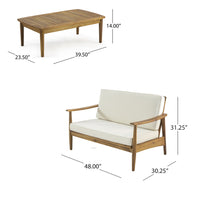 Roxy 2pc Outdoor Loveseat and Coffee Table Set, Acacia Wood, Cream - BM326962