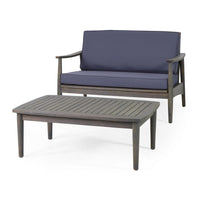 Roxy 2pc Outdoor Loveseat and Coffee Table Set, Acacia Wood, Dark Gray - BM326963
