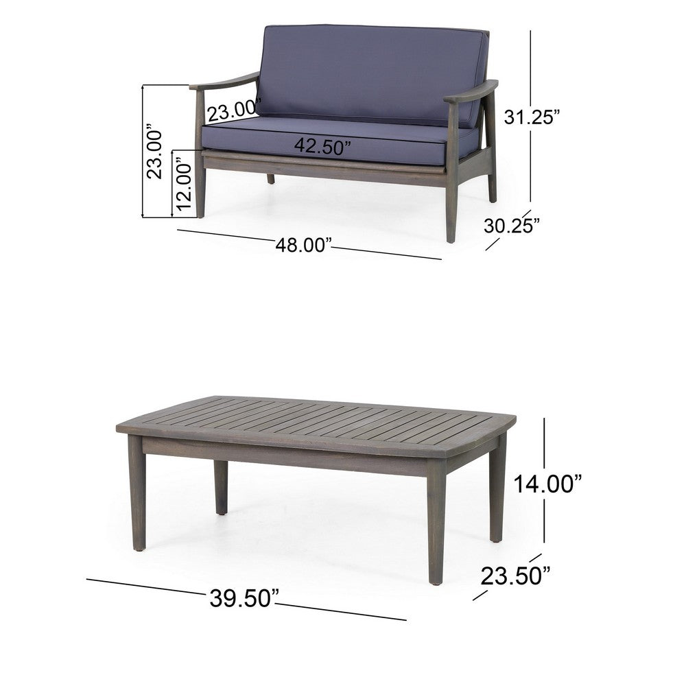 Roxy 2pc Outdoor Loveseat and Coffee Table Set, Acacia Wood, Dark Gray - BM326963