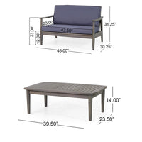Roxy 2pc Outdoor Loveseat and Coffee Table Set, Acacia Wood, Dark Gray - BM326963