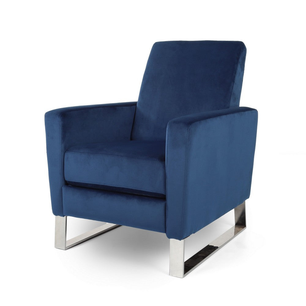 Reki Recliner Chair, Manual Push Back, Stainless Steel, Blue Velvet - BM326966