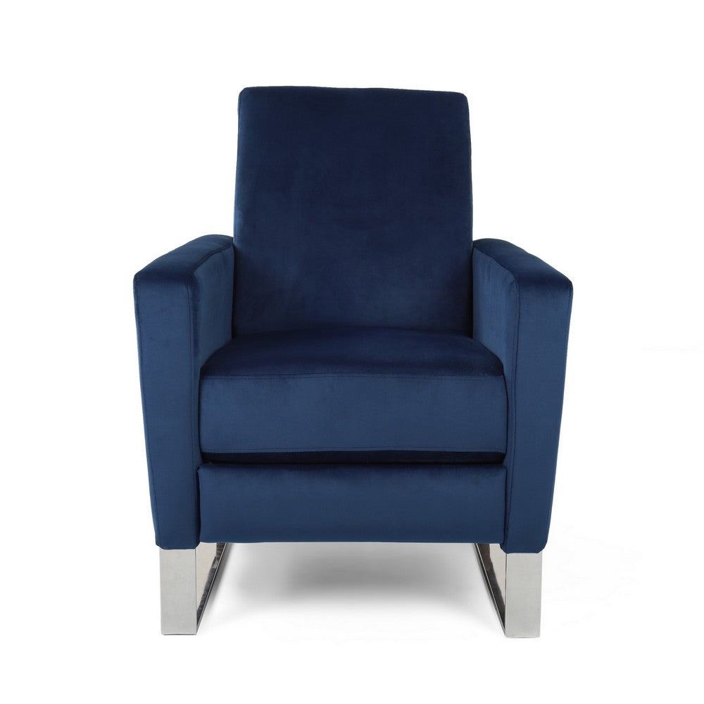 Reki Recliner Chair, Manual Push Back, Stainless Steel, Blue Velvet - BM326966