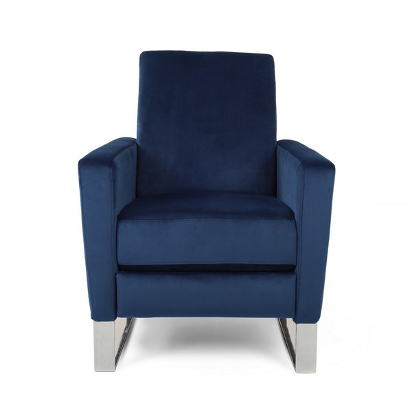 Reki Recliner Chair, Manual Push Back, Stainless Steel, Blue Velvet - BM326966