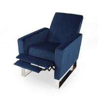 Reki Recliner Chair, Manual Push Back, Stainless Steel, Blue Velvet - BM326966