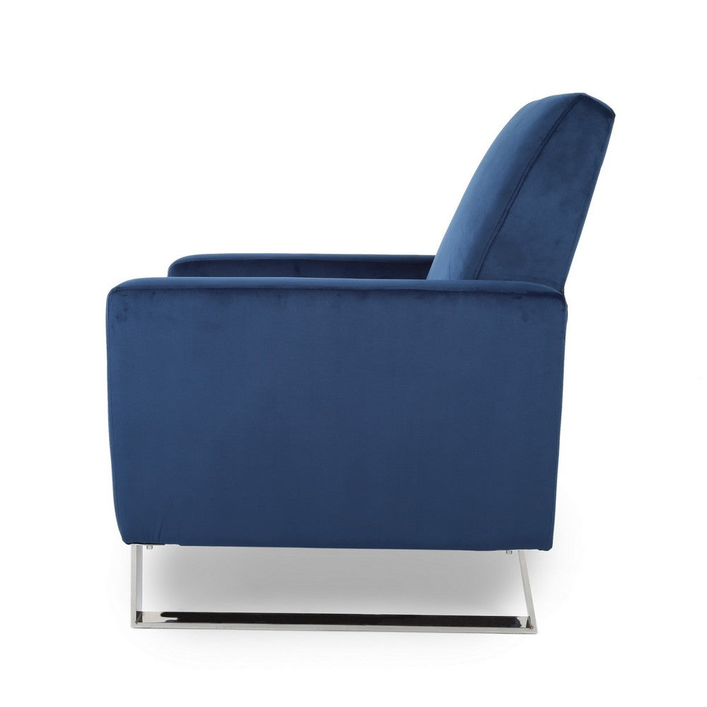 Reki Recliner Chair, Manual Push Back, Stainless Steel, Blue Velvet - BM326966