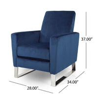 Reki Recliner Chair, Manual Push Back, Stainless Steel, Blue Velvet - BM326966
