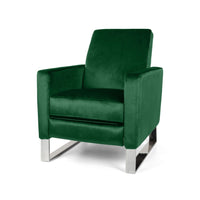 Reki Recliner Chair, Manual Push Back, Stainless Steel, Green Velvet - BM326967