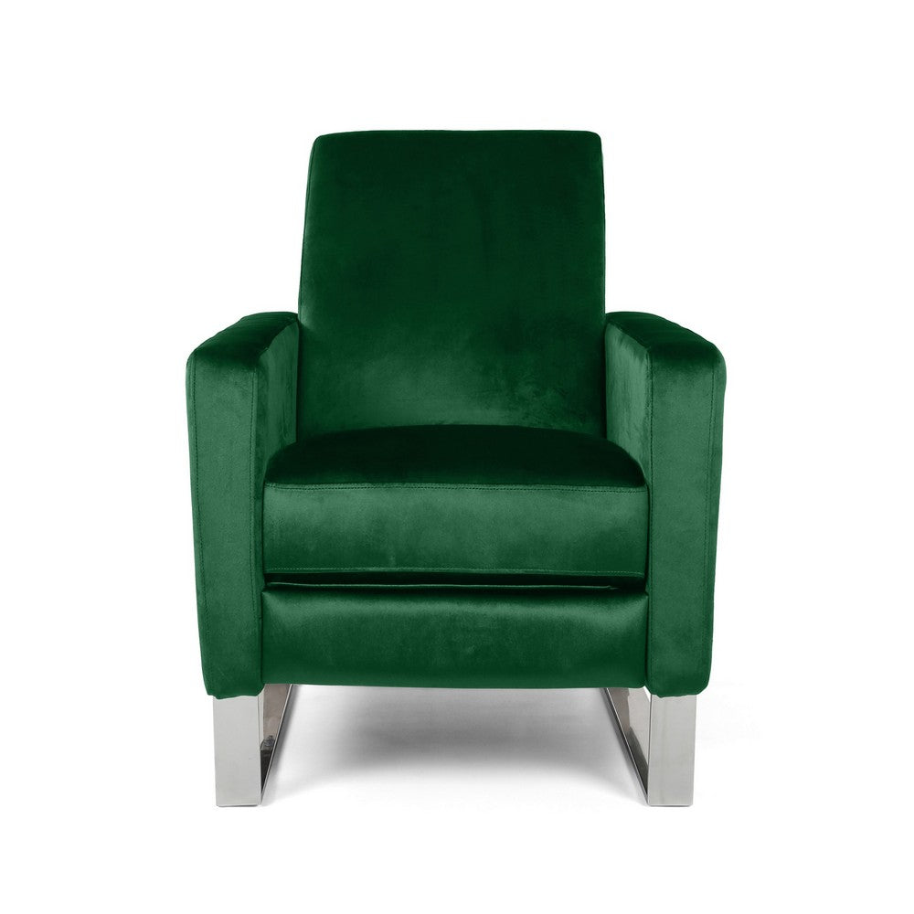 Reki Recliner Chair, Manual Push Back, Stainless Steel, Green Velvet - BM326967