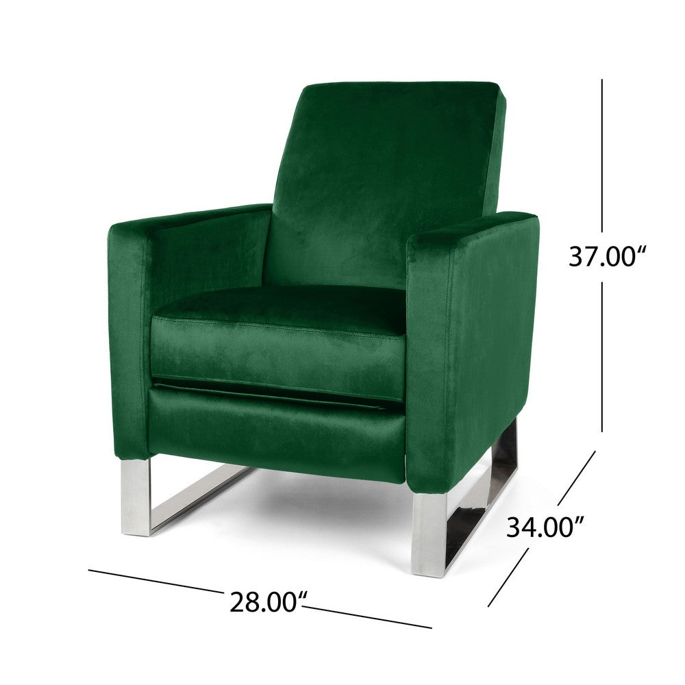Reki Recliner Chair, Manual Push Back, Stainless Steel, Green Velvet - BM326967
