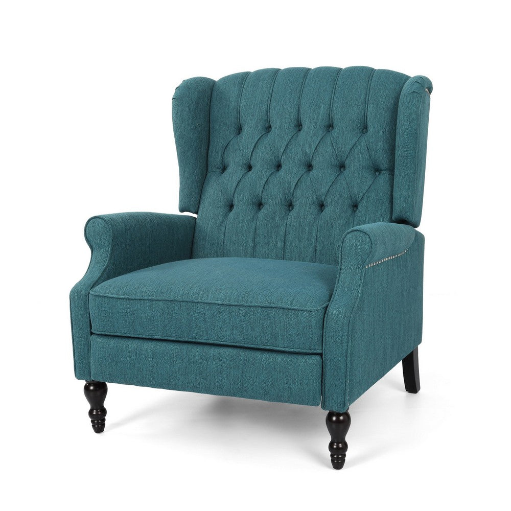 Jade Oversize Wide Chair Manual Recliner, Wingback, Teal Button Tufted - BM326969