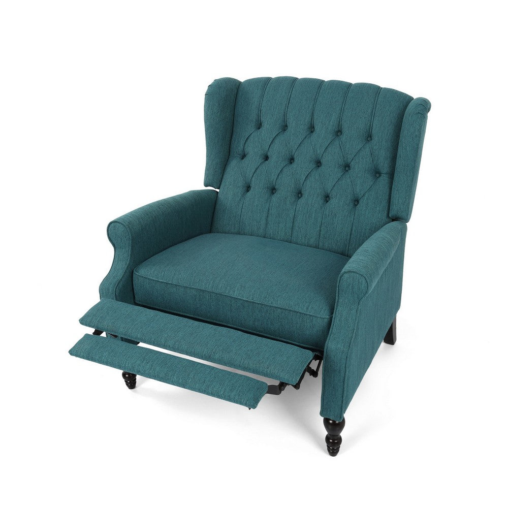 Jade Oversize Wide Chair Manual Recliner, Wingback, Teal Button Tufted - BM326969