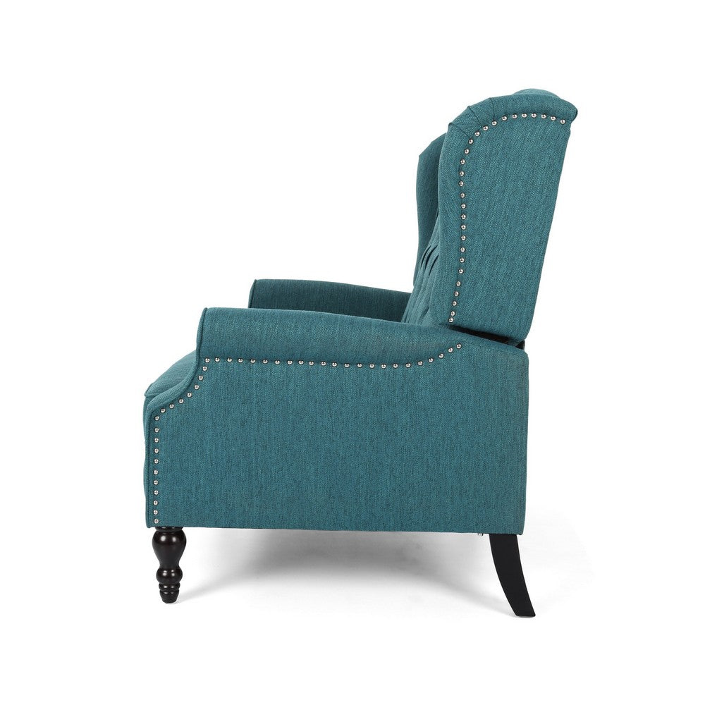 Jade Oversize Wide Chair Manual Recliner, Wingback, Teal Button Tufted - BM326969