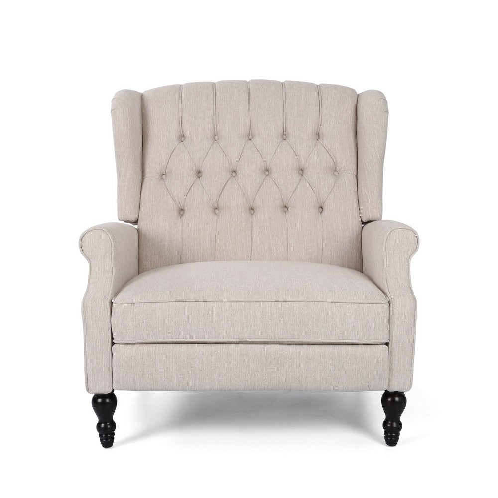 Jade Oversize Wide Chair Manual Recliner, Wingback, Beige Tufted - BM326970