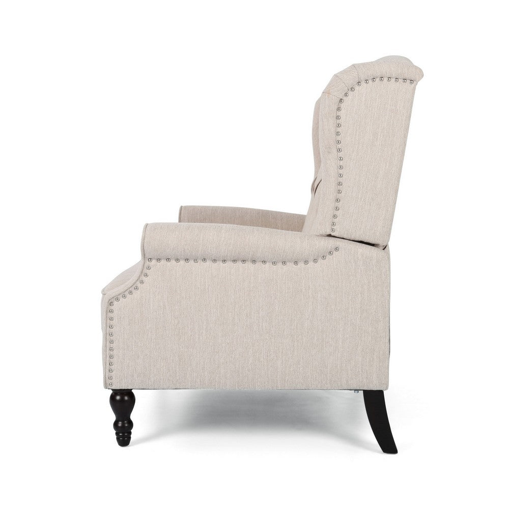 Jade Oversize Wide Chair Manual Recliner, Wingback, Beige Tufted - BM326970