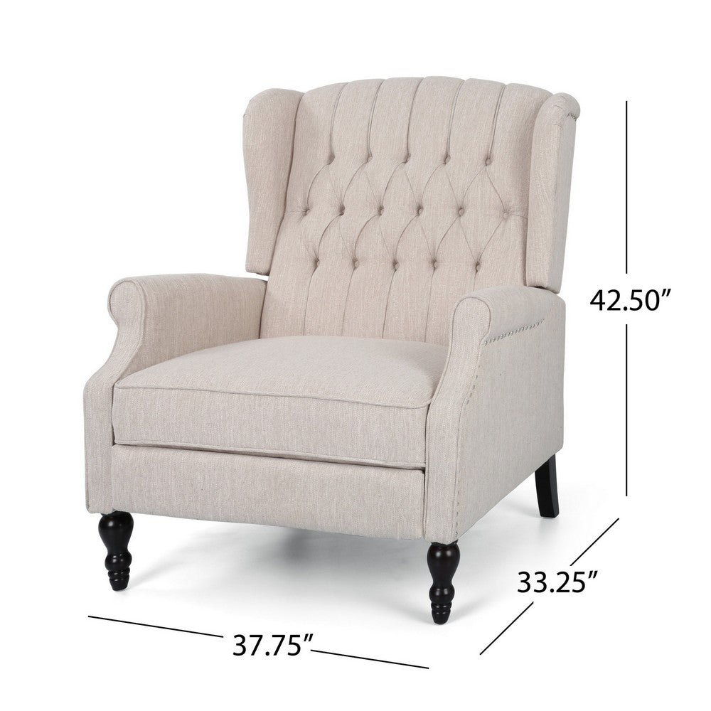 Jade Oversize Wide Chair Manual Recliner, Wingback, Beige Tufted - BM326970