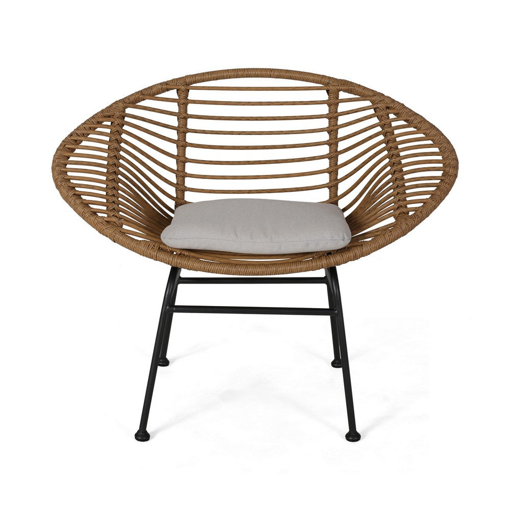 Outdoor Accent Chair Set of 2, Beige, Basket Brown Faux Rattan, Black - BM326975