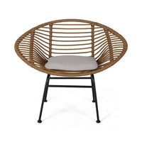 Outdoor Accent Chair Set of 2, Beige, Basket Brown Faux Rattan, Black - BM326975