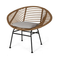 Outdoor Accent Chair Set of 2, Beige, Basket Brown Faux Rattan, Black - BM326975