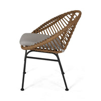 Outdoor Accent Chair Set of 2, Beige, Basket Brown Faux Rattan, Black - BM326975