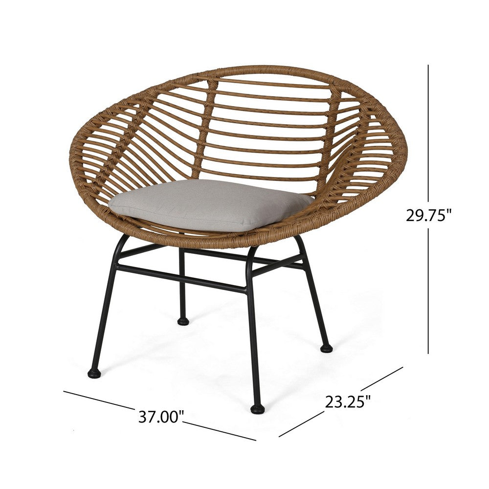 Outdoor Accent Chair Set of 2, Beige, Basket Brown Faux Rattan, Black - BM326975